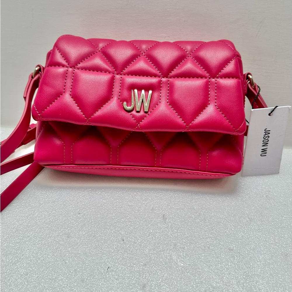 Jason Wu Quilted Leather Ruched Hot Pink Adjustable Shoulder Strap Crossbody Bag